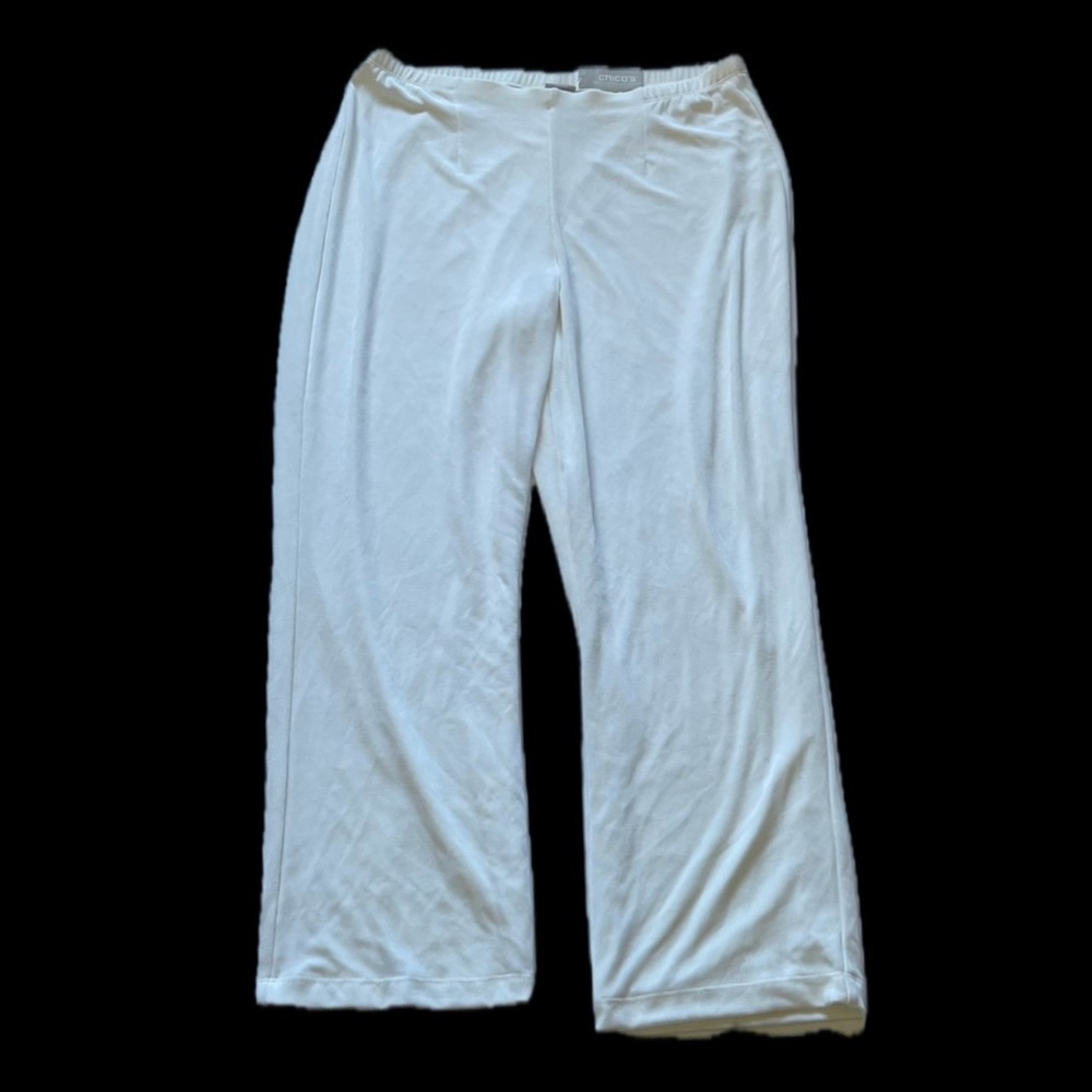 Chico's 3 Travelers No Tummy Pant White Wide Leg Pull On Elastic Waist Women NWT
